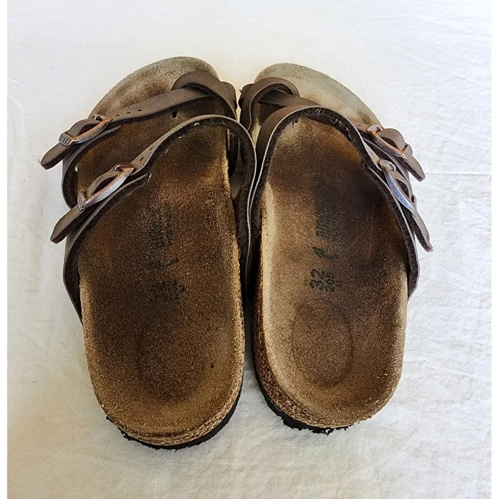 Birkenstock EU 32 Big Kids‎ Youth US 1 to 1.5 Brown Leather Double Strap Sandals